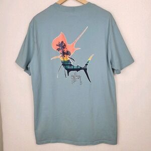 Guy Harvey Mens XL Short Sleeve T-Shirt Cotton Sunset Marlin Graphic Tee